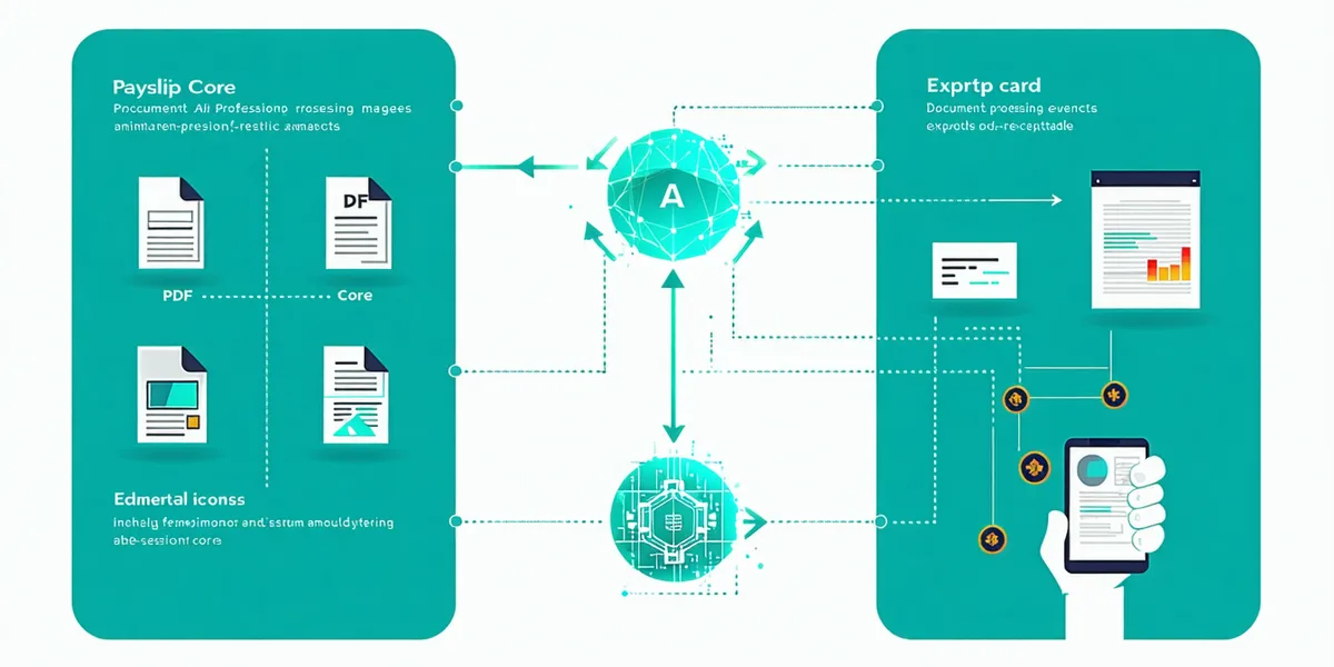 Project B platform overview diagram showing AI document intake, payroll processing, and DATEV export flow
